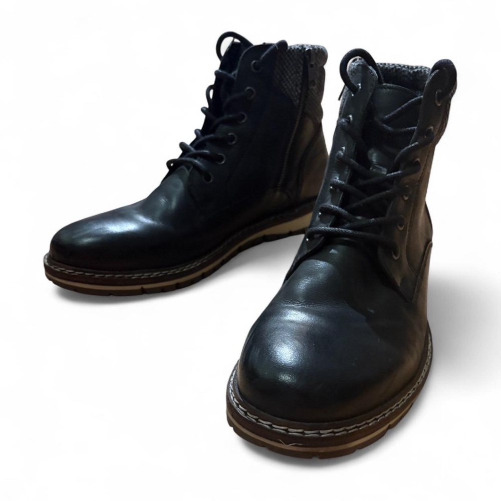 Crevo Men's Black Leather Lace-Up Boots